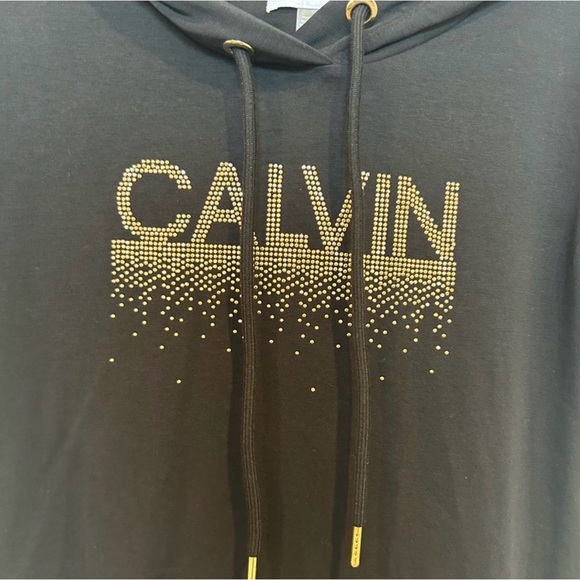 Calvin Klein Black Short-Sleeve Hoodie Dress with Logo - Picture 2 of 5